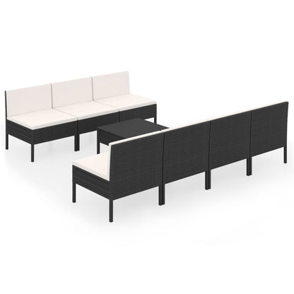 Set Divani da Giardino 8 pz con Cuscini in Polyrattan Nero | homemem39