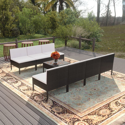 Set Divani da Giardino 8 pz con Cuscini in Polyrattan Nero | homemem39