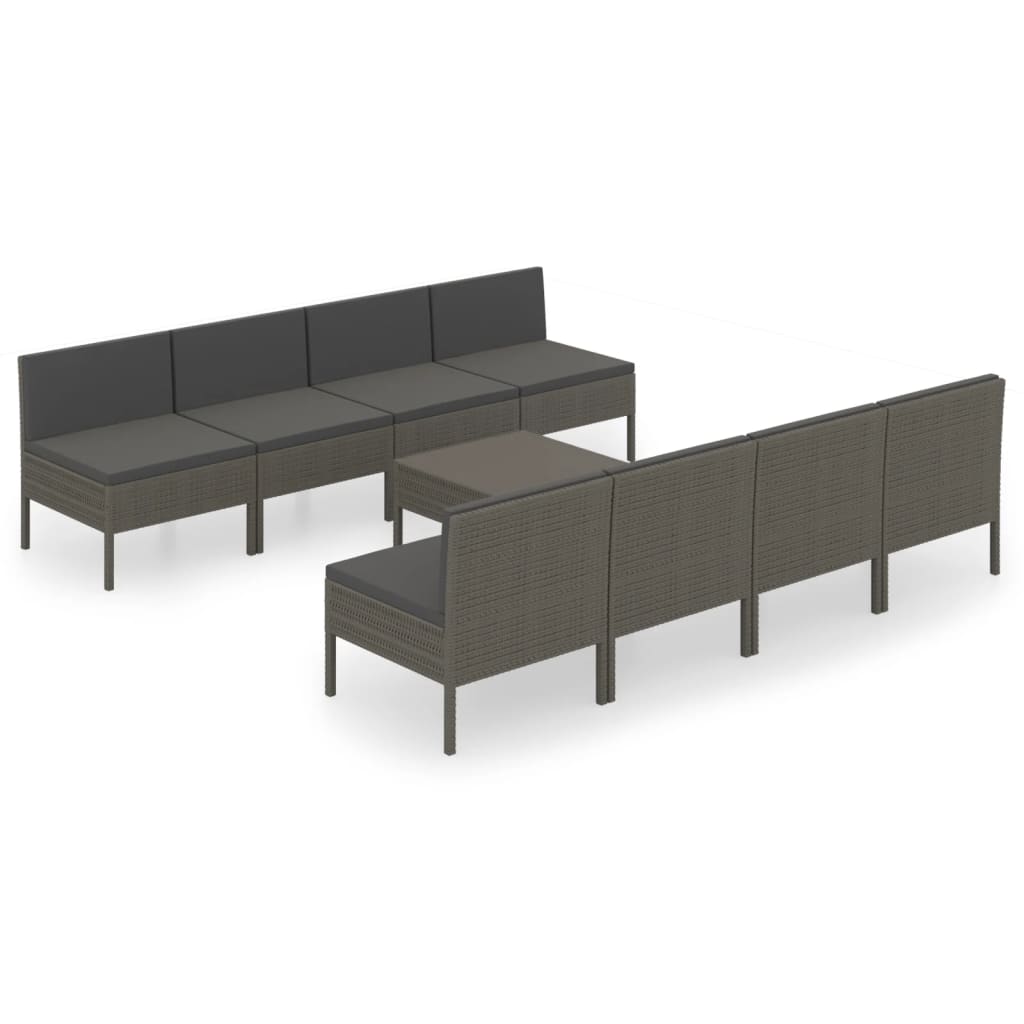 Set Divani da Giardino 9 pz con Cuscini in Polyrattan Grigio - homemem39