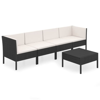Set Divani da Giardino 5 pz con Cuscini in Polyrattan Nero | homemem39