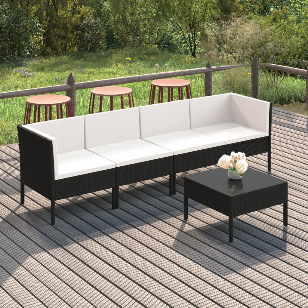 Set Divani da Giardino 5 pz con Cuscini in Polyrattan Nero | homemem39