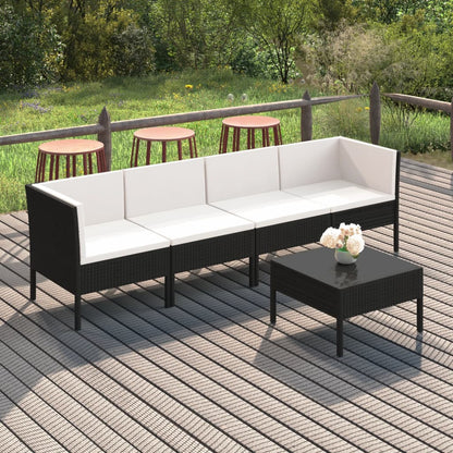 Set Divani da Giardino 5 pz con Cuscini in Polyrattan Nero | homemem39