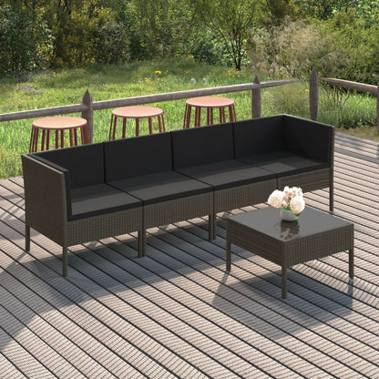 Set Divani da Giardino 5 pz con Cuscini in Polyrattan Grigio - homemem39