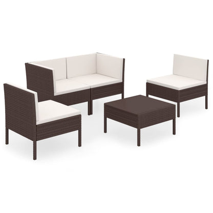 Set Divani da Giardino 5 pz con Cuscini in Polyrattan Marrone | homemem39