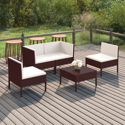 Set Divani da Giardino 5 pz con Cuscini in Polyrattan Marrone | homemem39