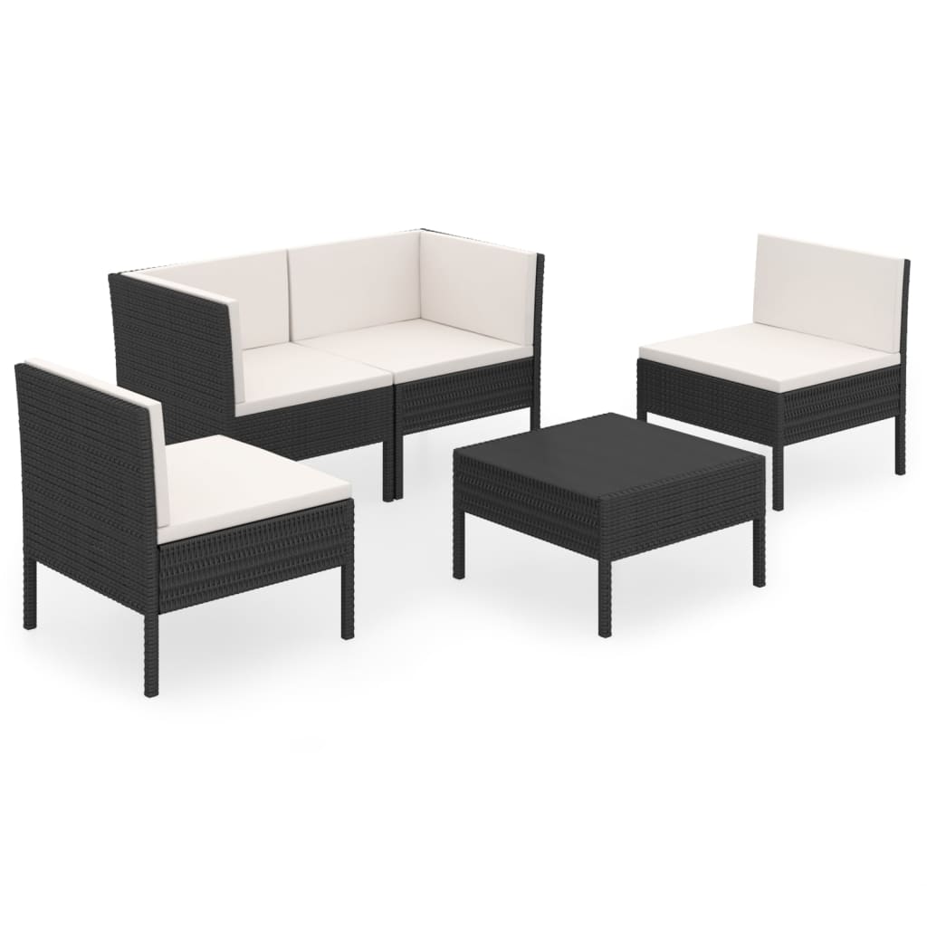 Set Divani da Giardino 5 pz con Cuscini in Polyrattan Nero | homemem39