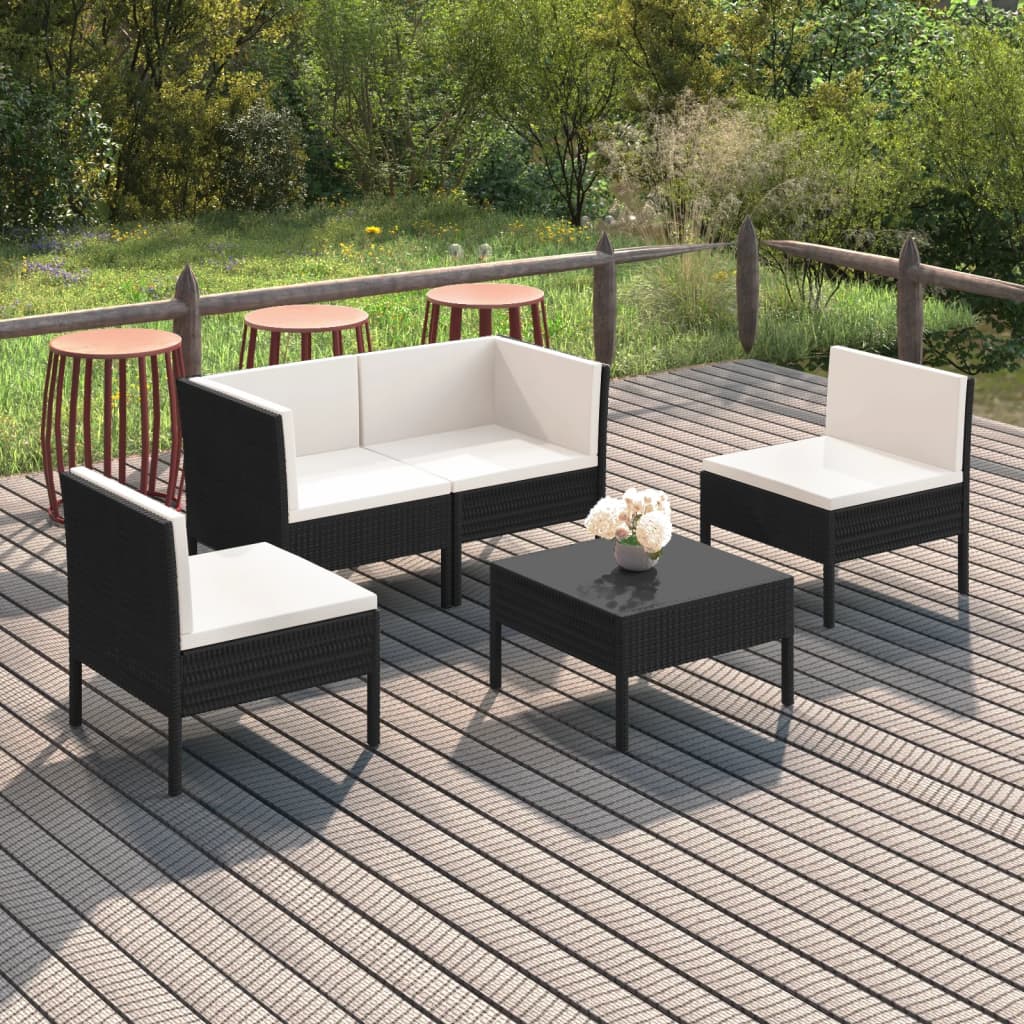 Set Divani da Giardino 5 pz con Cuscini in Polyrattan Nero | homemem39