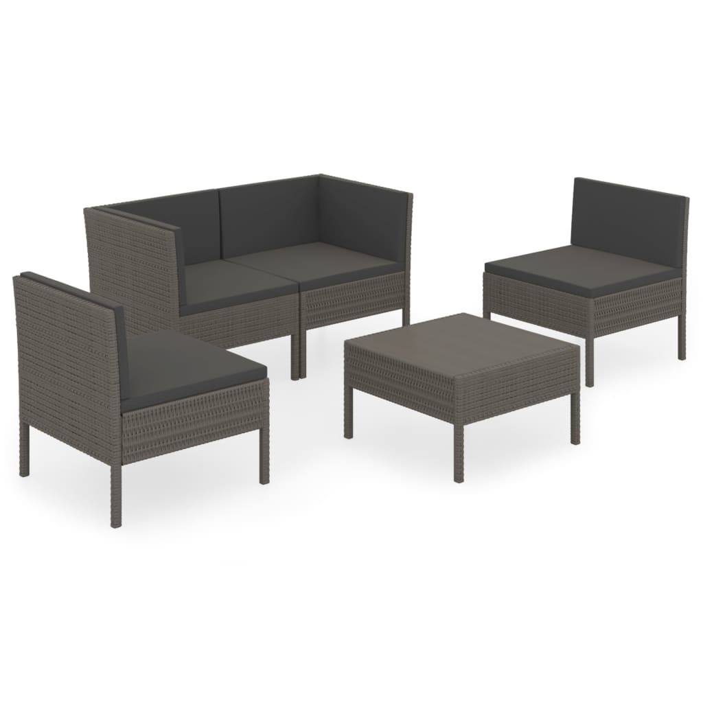 Set Divani da Giardino 5 pz con Cuscini in Polyrattan Grigio - homemem39