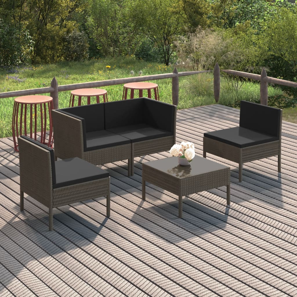 Set Divani da Giardino 5 pz con Cuscini in Polyrattan Grigio - homemem39