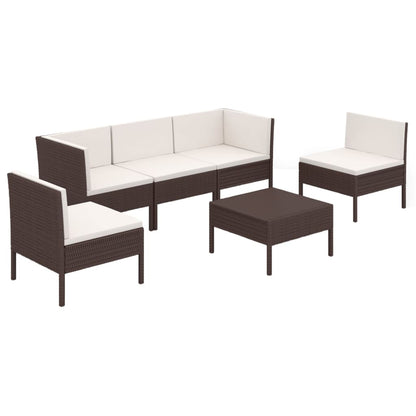 Set Divani da Giardino 6 pz con Cuscini in Polyrattan Marrone