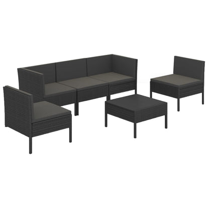 Set Divani da Giardino 6 pz con Cuscini in Polyrattan Nero | homemem39