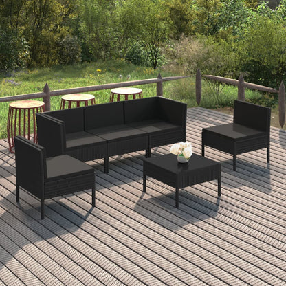 Set Divani da Giardino 6 pz con Cuscini in Polyrattan Nero | homemem39