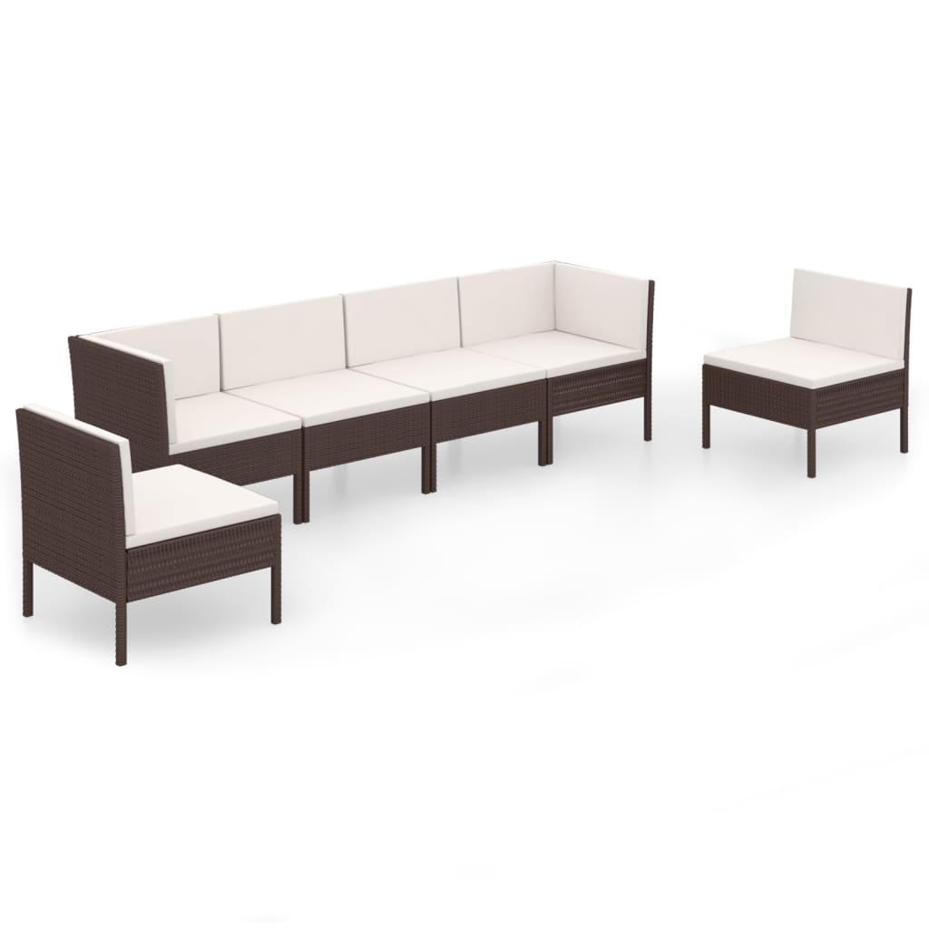 Set Divani da Giardino 6 pz con Cuscini in Polyrattan Marrone | homemem39