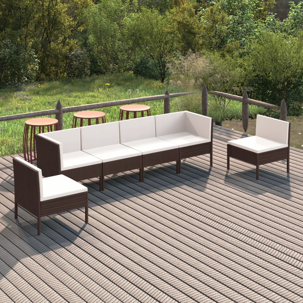 Set Divani da Giardino 6 pz con Cuscini in Polyrattan Marrone | homemem39