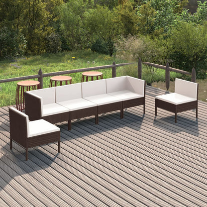 Set Divani da Giardino 6 pz con Cuscini in Polyrattan Marrone | homemem39