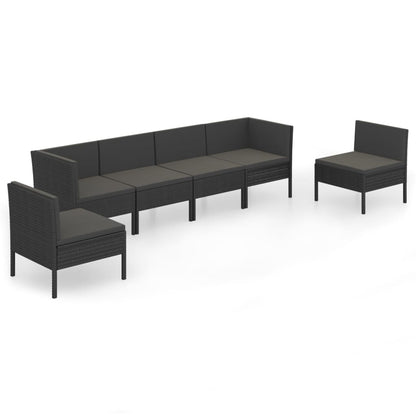 Set Divani da Giardino 6 pz con Cuscini in Polyrattan Nero | homemem39