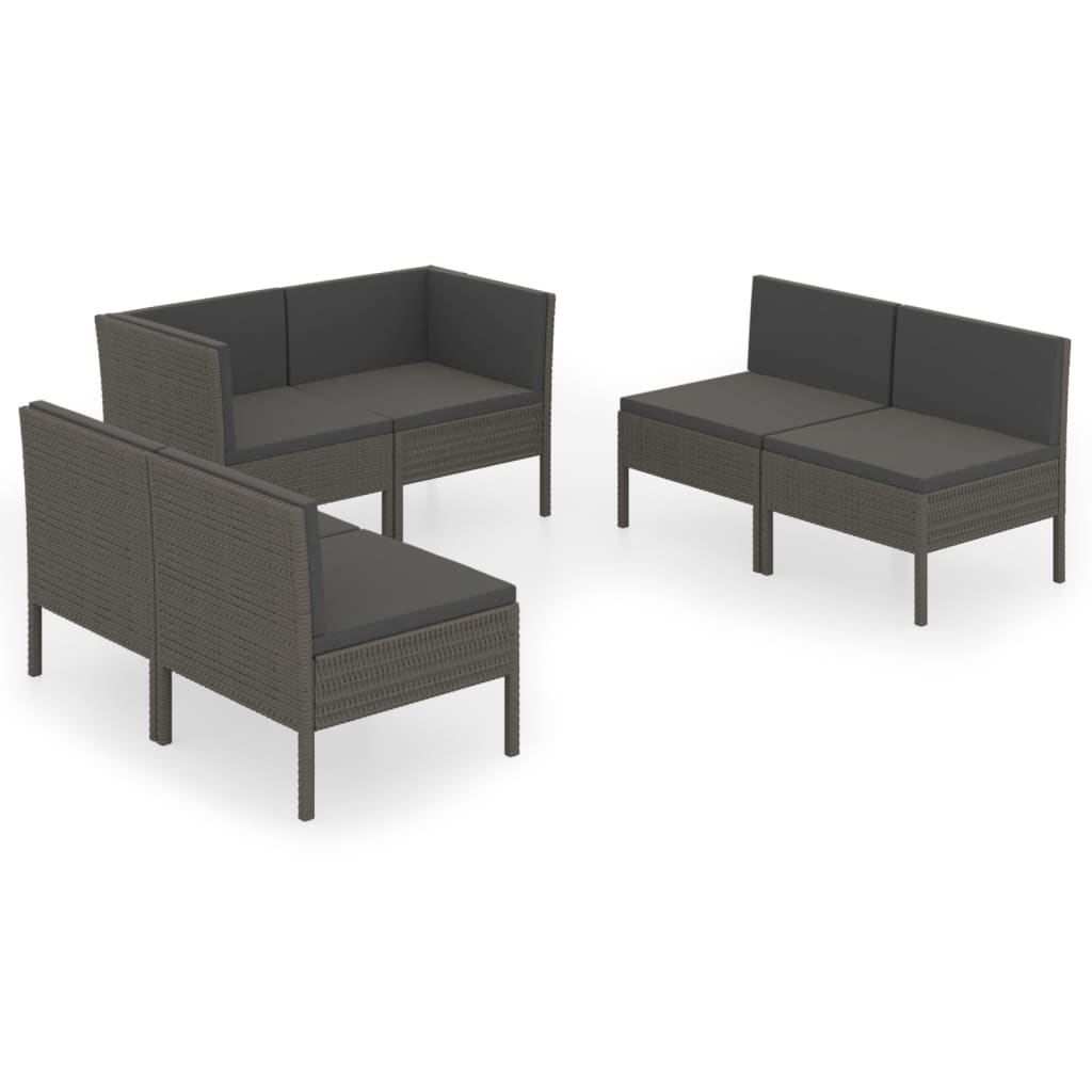 Set Divani da Giardino 6 pz con Cuscini in Polyrattan Grigio - homemem39