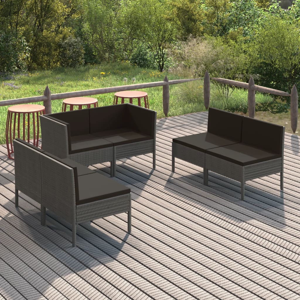 Set Divani da Giardino 6 pz con Cuscini in Polyrattan Grigio - homemem39