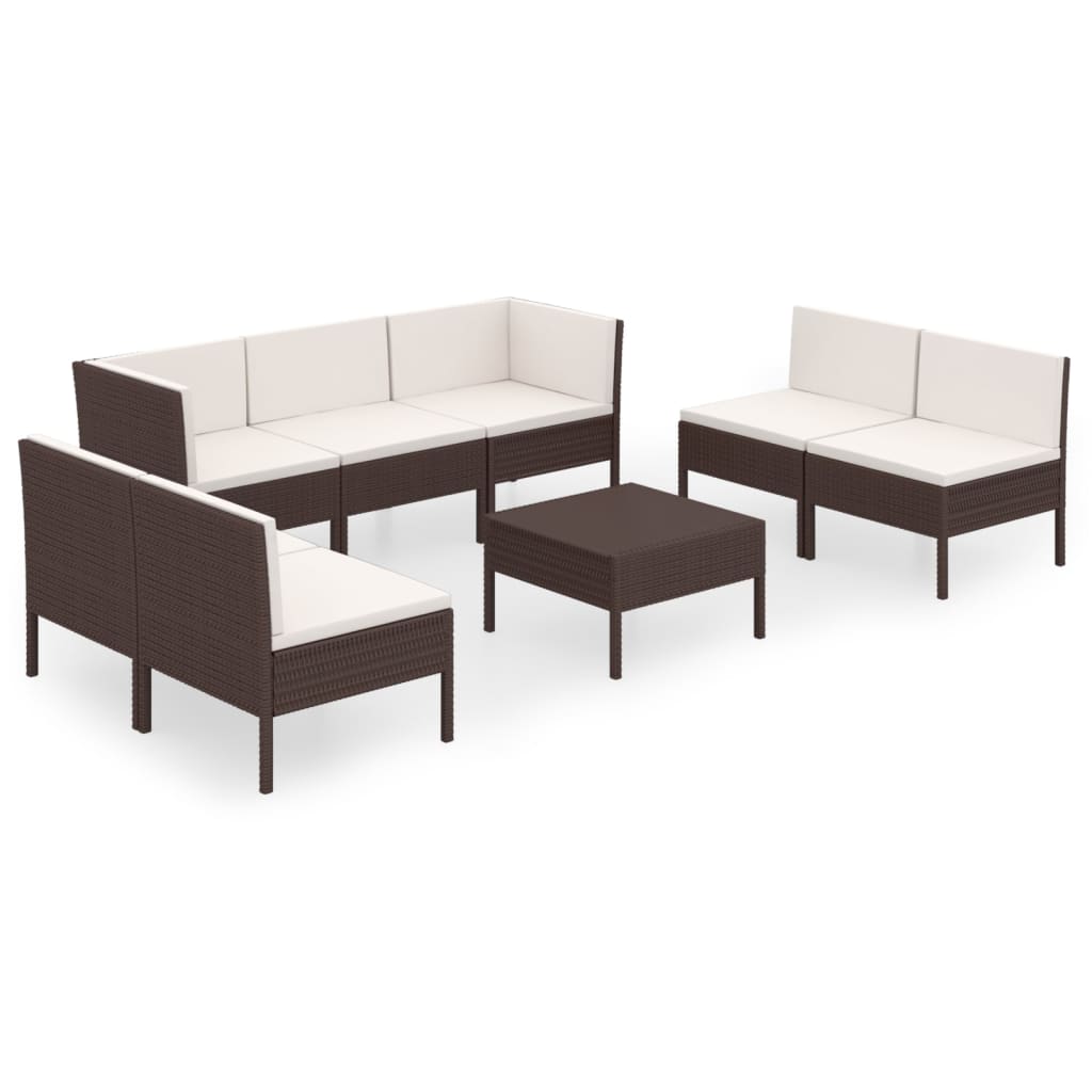 Set Divani da Giardino 8 pz con Cuscini in Polyrattan Marrone | homemem39