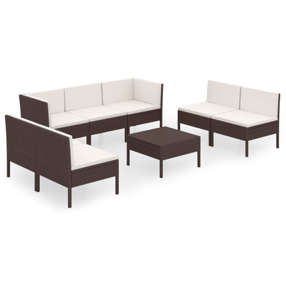 Set Divani da Giardino 8 pz con Cuscini in Polyrattan Marrone | homemem39