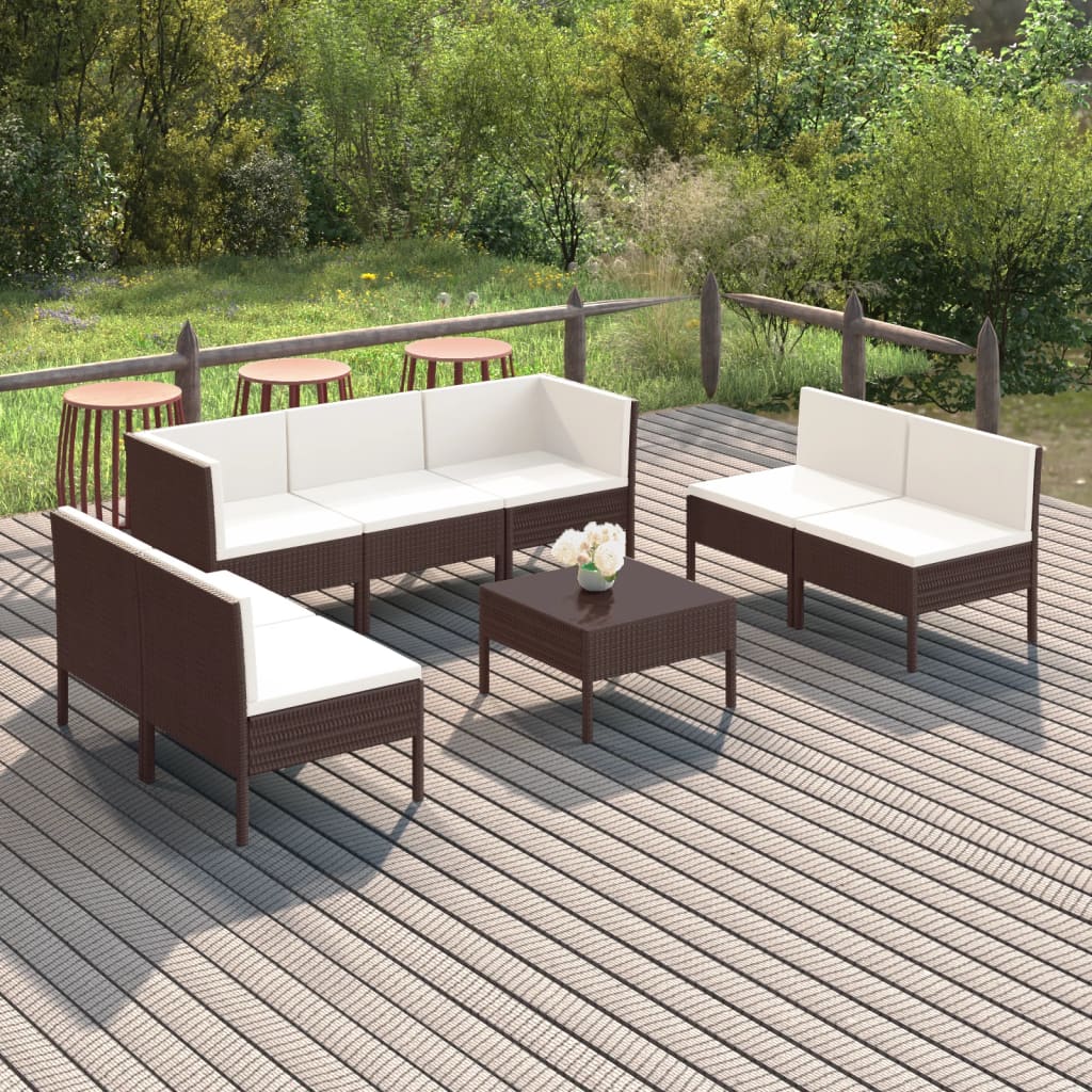 Set Divani da Giardino 8 pz con Cuscini in Polyrattan Marrone | homemem39