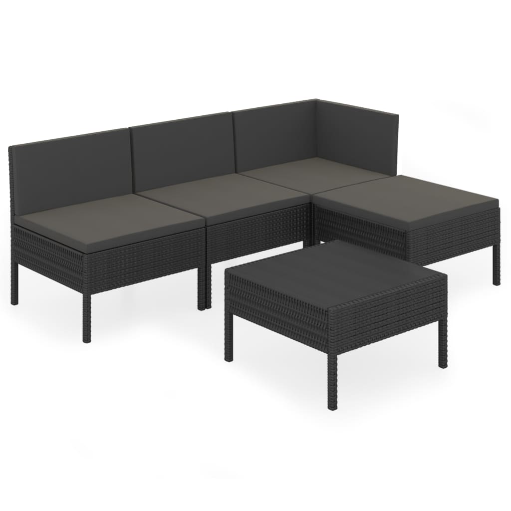 Set Divani da Giardino 5 pz con Cuscini in Polyrattan Nero | homemem39