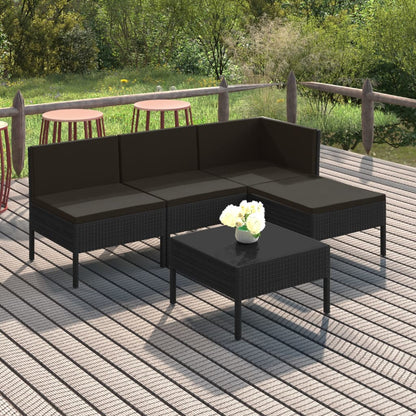 Set Divani da Giardino 5 pz con Cuscini in Polyrattan Nero | homemem39