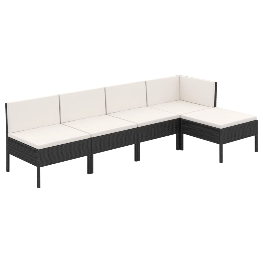 Set Divani da Giardino 5 pz con Cuscini in Polyrattan Nero | homemem39