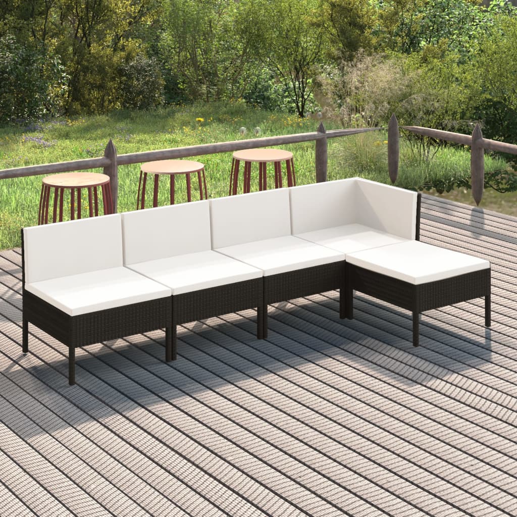 Set Divani da Giardino 5 pz con Cuscini in Polyrattan Nero | homemem39