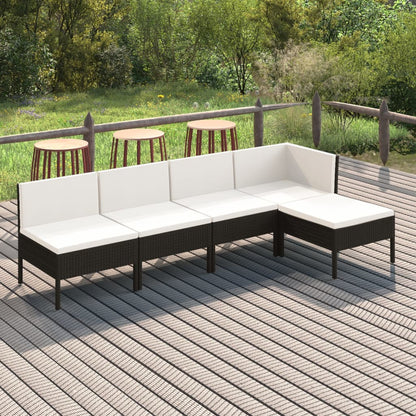 Set Divani da Giardino 5 pz con Cuscini in Polyrattan Nero | homemem39