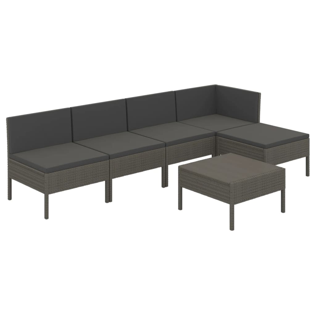 Set Divani da Giardino 6 pz con Cuscini in Polyrattan Grigio | homemem39