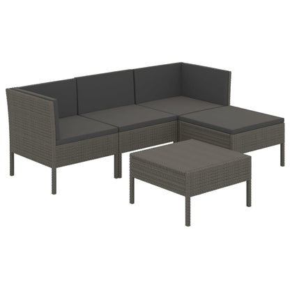 Set Divani da Giardino 5 pz con Cuscini in Polyrattan Grigio | homemem39