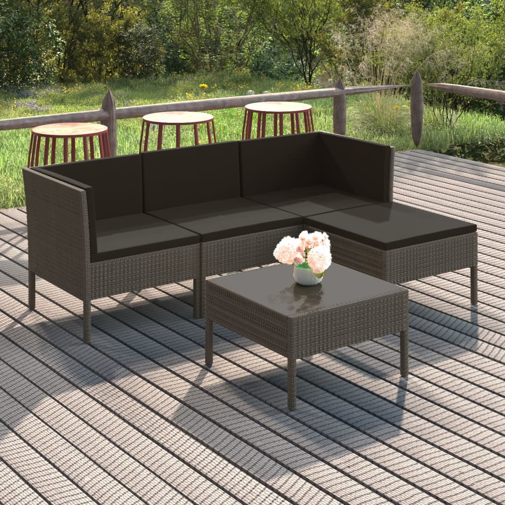Set Divani da Giardino 5 pz con Cuscini in Polyrattan Grigio | homemem39