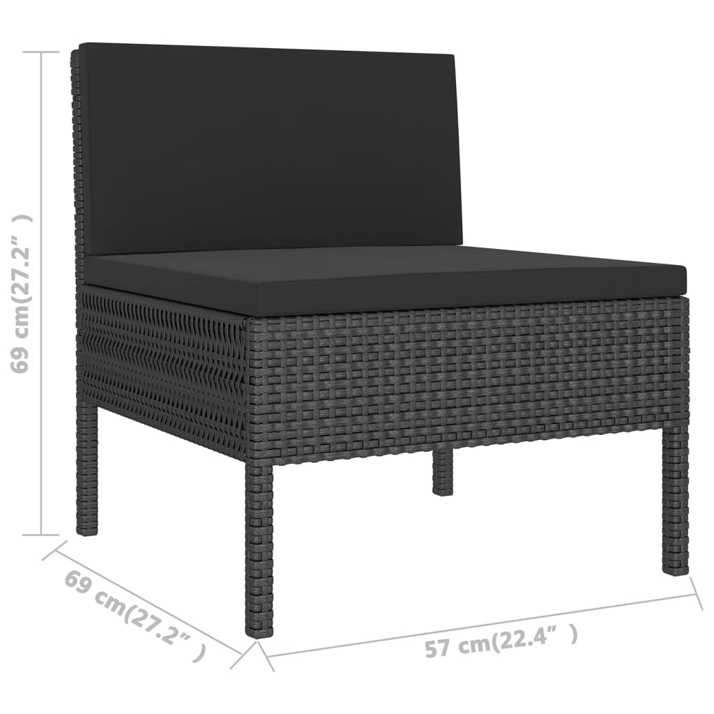 Set Divani da Giardino 5 pz con Cuscini in Polyrattan Nero