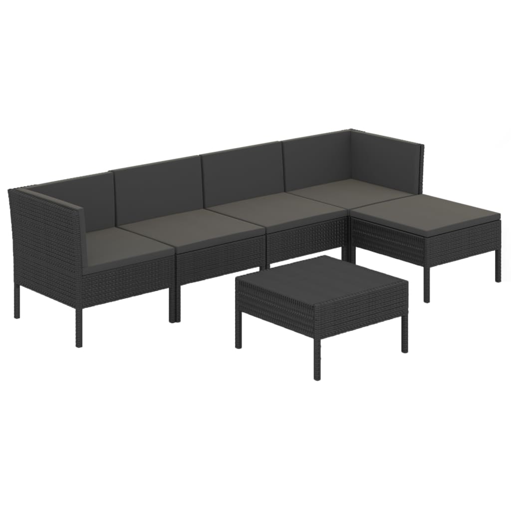 Set Divani da Giardino 6 pz con Cuscini in Polyrattan Nero | homemem39