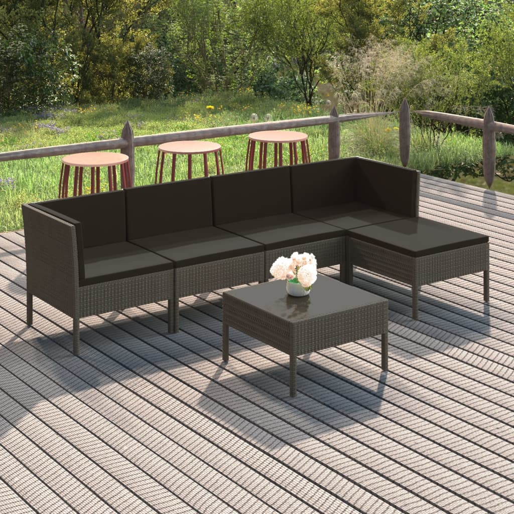 Set Divani da Giardino 6 pz con Cuscini in Polyrattan Grigio | homemem39