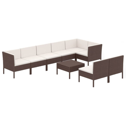 Set Divani da Giardino 9 pz con Cuscini in Polyrattan Marrone