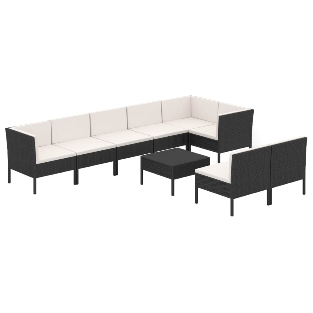 Set Divani da Giardino 9 pz con Cuscini in Polyrattan Nero | homemem39