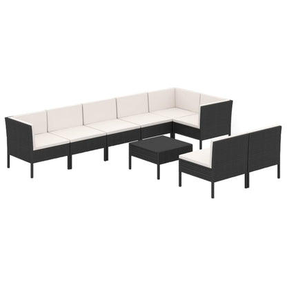 Set Divani da Giardino 9 pz con Cuscini in Polyrattan Nero | homemem39