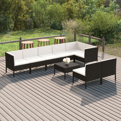 Set Divani da Giardino 9 pz con Cuscini in Polyrattan Nero | homemem39