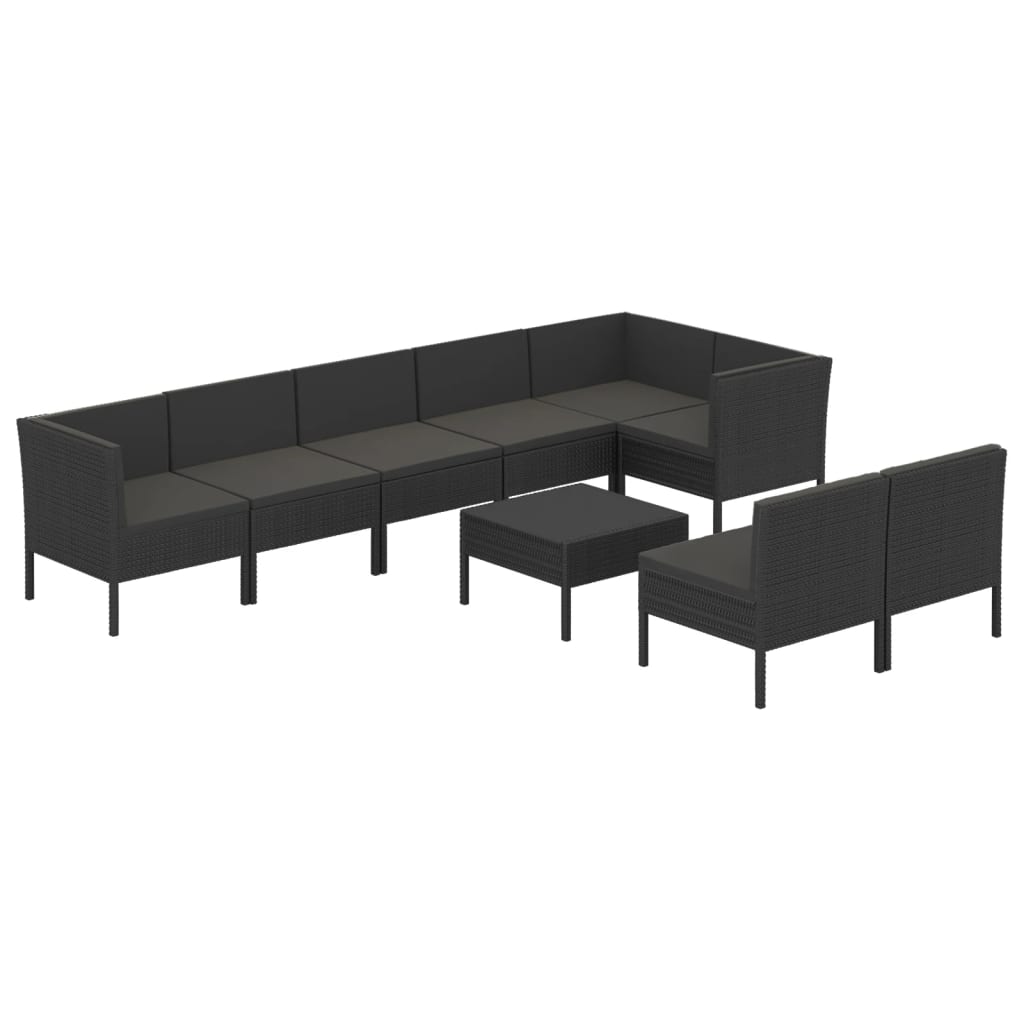 Set Divani da Giardino 9 pz con Cuscini in Polyrattan Nero | homemem39