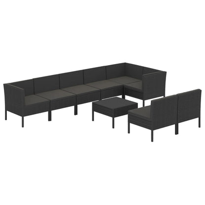 Set Divani da Giardino 9 pz con Cuscini in Polyrattan Nero | homemem39