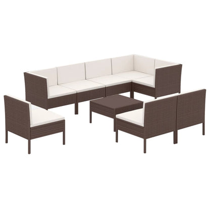 Set Divani da Giardino 9 pz con Cuscini in Polyrattan Marrone