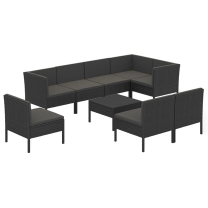 Set Divani da Giardino 9 pz con Cuscini in Polyrattan Nero | homemem39