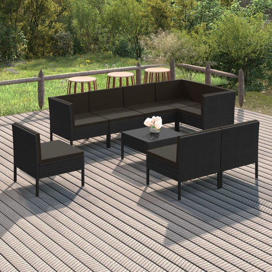 Set Divani da Giardino 9 pz con Cuscini in Polyrattan Nero | homemem39