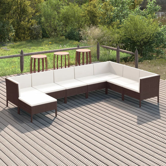 Set Divani da Giardino 8 pz con Cuscini in Polyrattan Marrone