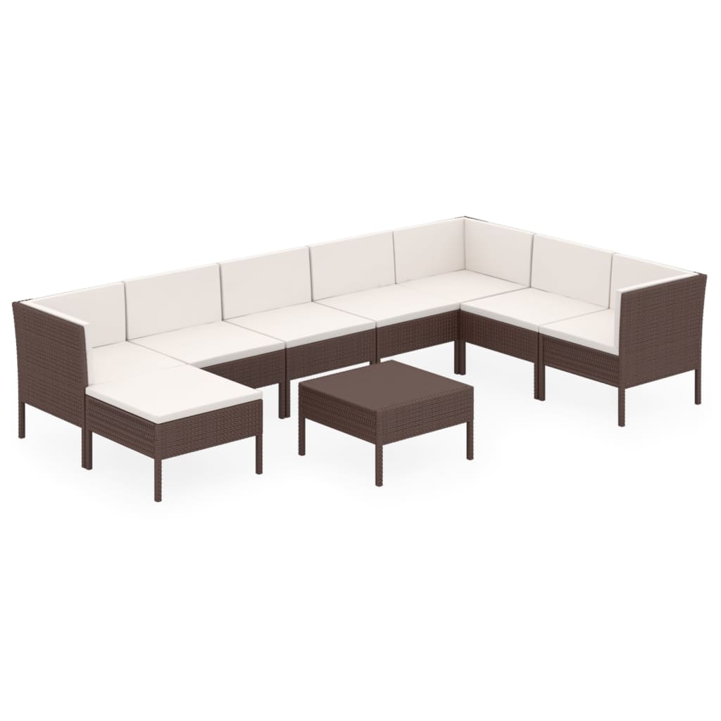 Set Divani da Giardino 9 pz con Cuscini in Polyrattan Marrone