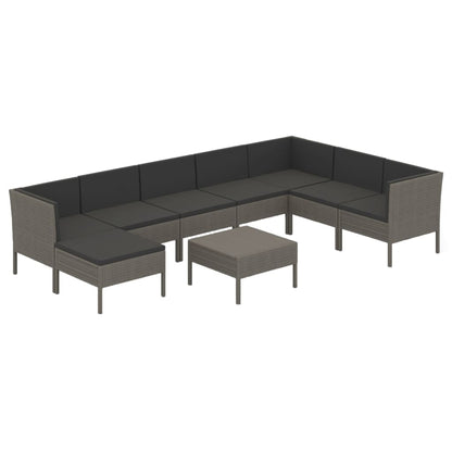 Set Divani da Giardino 9 pz con Cuscini in Polyrattan Grigio | homemem39