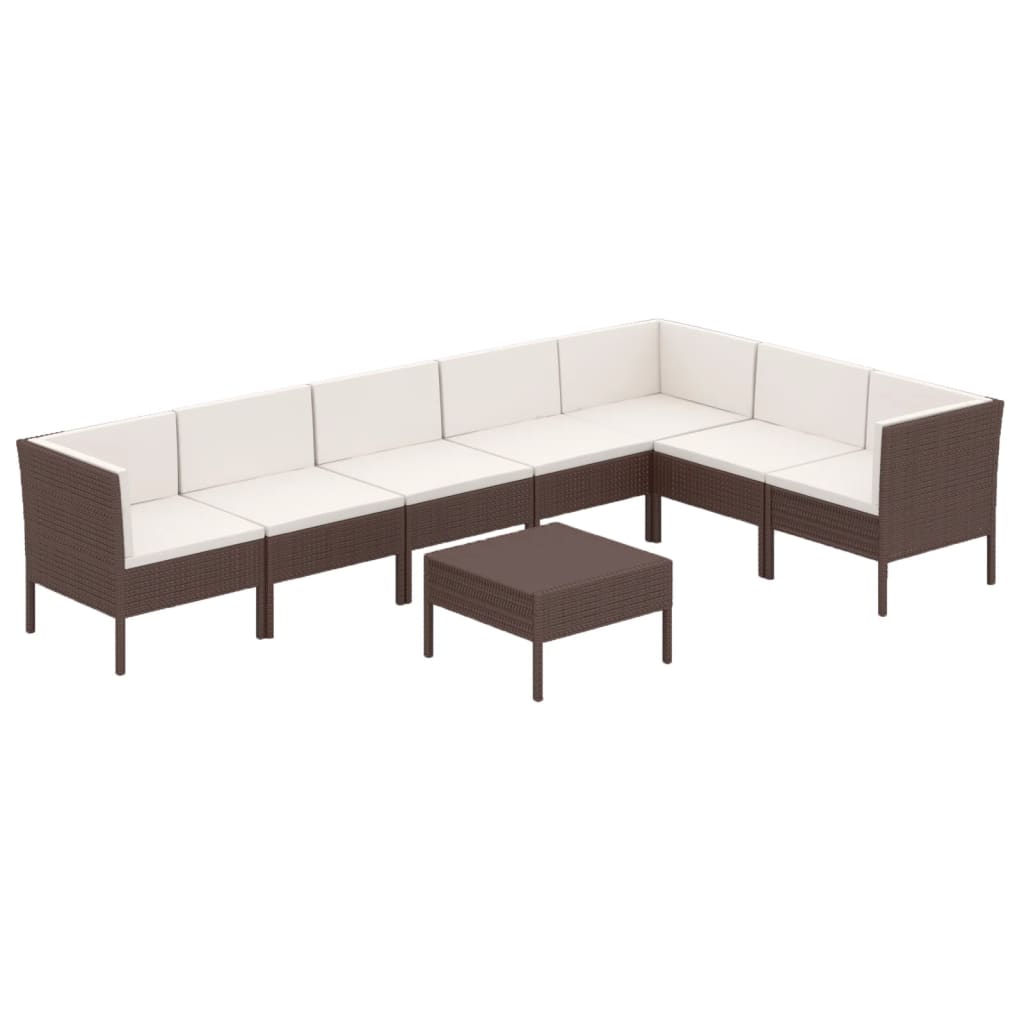Set Divani da Giardino 8 pz con Cuscini in Polyrattan Marrone | homemem39