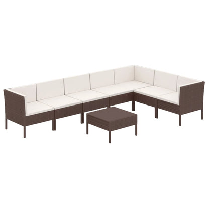 Set Divani da Giardino 8 pz con Cuscini in Polyrattan Marrone | homemem39